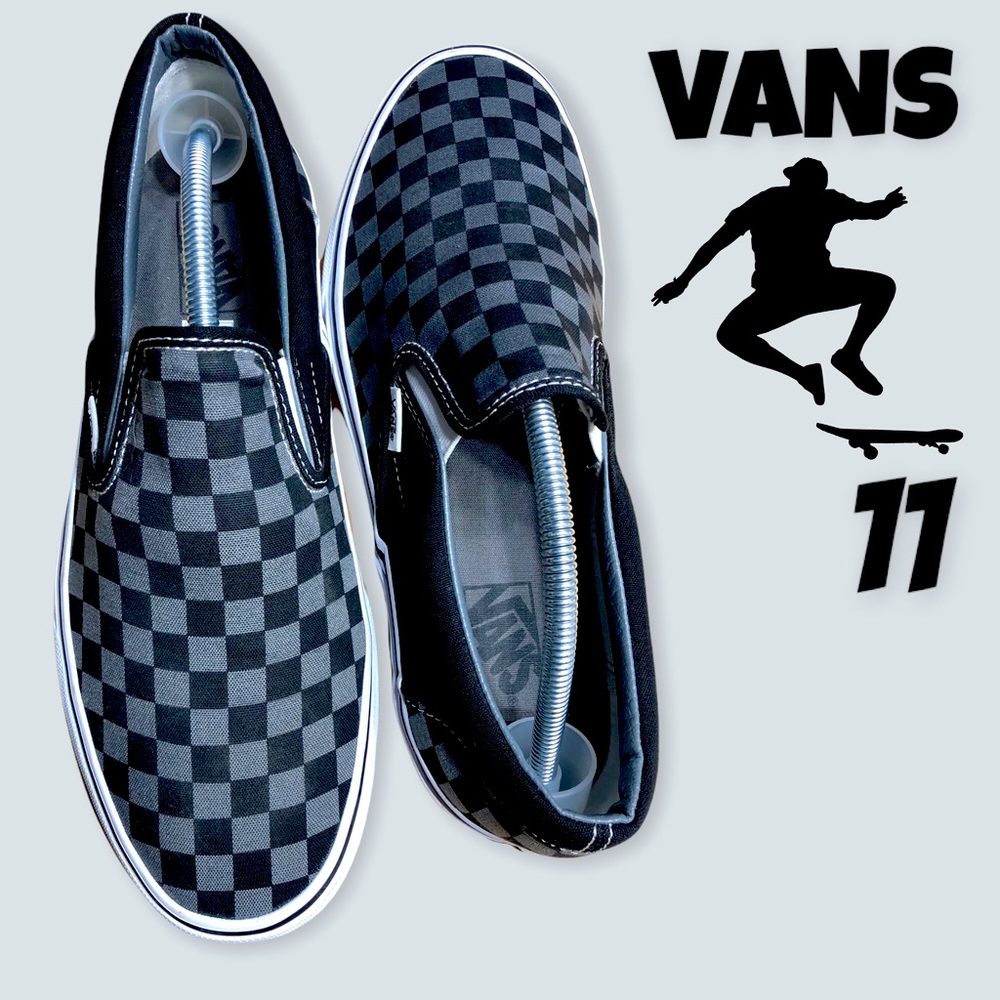 Vans Men’s CHECKERBOARD SLIP-ON Pewter & Black sz 11